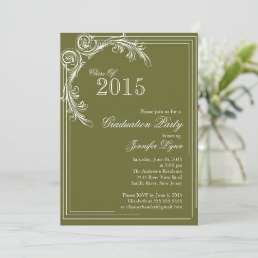 Elegante Vintage Grüne Graduierungspartei - Einlad Einladung (Stehend Vorderseite)
