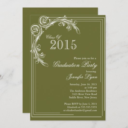 Elegante Vintage Grüne Graduierungspartei - Einlad Einladung (Vorne/Hinten)
