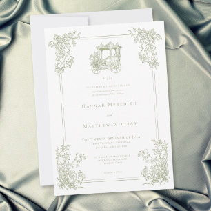 Elegante Vintage-Grüne Kutschen-Gartenhochzeit Einladung