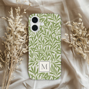 Elegante Vintage-Grüne-Weiden-Blatt-Monogramm iPhone 16 Hülle
