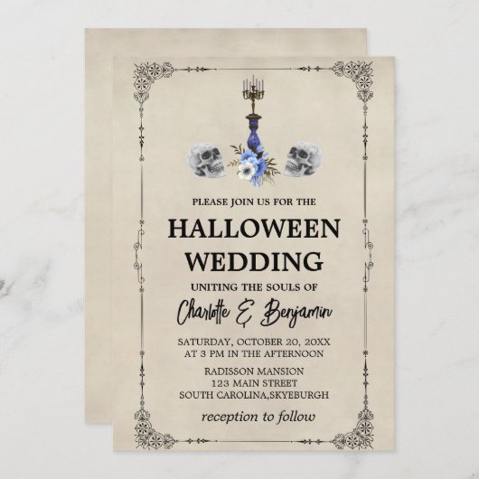 Elegante Vintage Halloween-Hochzeit Einladung (Vorne/Hinten)