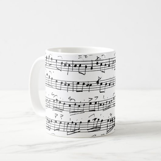 Elegante Vintage handgeschriebene Blatt-Musiknoten Kaffeetasse (Vorderseite Links)