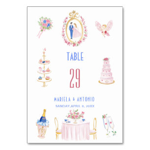 Elegante vintage handgezeichnete Aquarell-Hochzeit Tischnummer