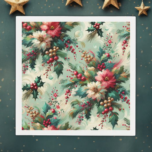 Elegante Vintage Heilige und Berry Weihnachtsgrün Serviette