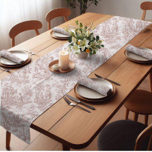 Elegante, Vintage hellbraune Stadt de jouy gedruck Kurzer Tischläufer