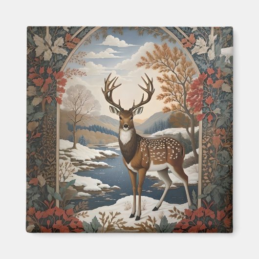 Elegante Vintage Hirschwinterlandschaft Magnet (Vorne)