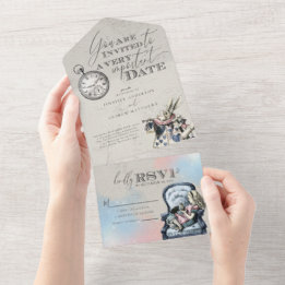 Elegante Vintage-Hochzeit Alice im Wunderland All In One Einladung