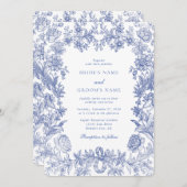 Elegante Vintage Hochzeit der französischen Blauen Einladung (Vorne/Hinten)