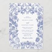 Elegante Vintage Hochzeit der französischen Blauen Einladung (Vorne/Hinten)