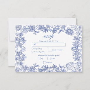 Elegante Vintage Hochzeit der französischen Blauen RSVP Karte