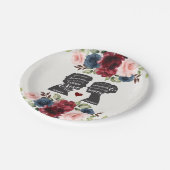 Elegante Vintage Hochzeit der Marine Burgund Pappteller (Schrägansicht)