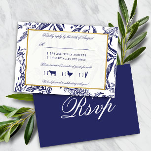 Elegante Vintage Hochzeit des Blauen Goldes Botani RSVP Karte
