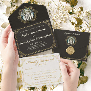 Elegante Vintage Hochzeit Einladung Jugendstil