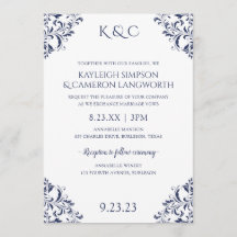 Elegante Vintage Hochzeit Einladung | Marine 2