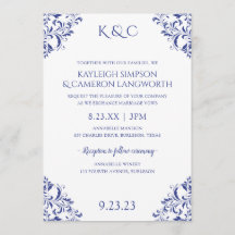 Elegante Vintage Hochzeit Einladung | Royal Blue