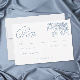 Elegante Vintage-Hochzeit im Garten mit blauem Wap RSVP Karte