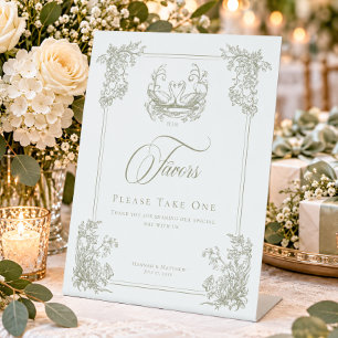 Elegante Vintage-Hochzeit im grünen Schwanenkammga Sockelschild