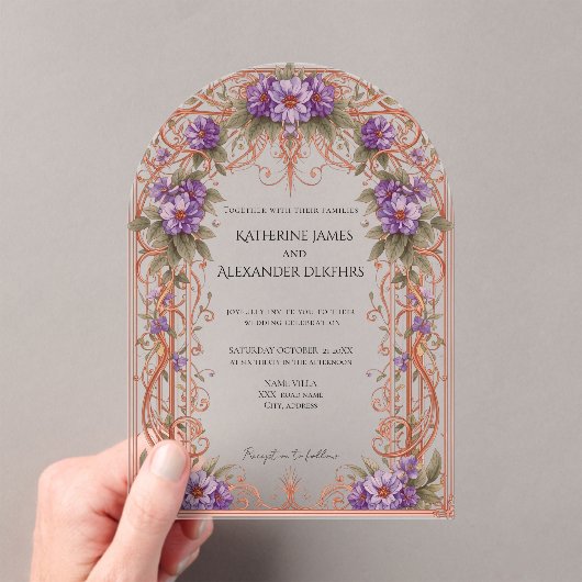 Elegante Vintage Hochzeit im Jugendstil Acryleinladungen (Insitu (Handheld))