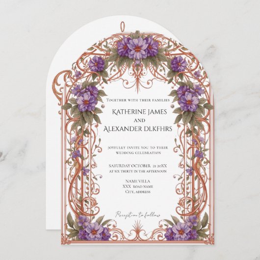 Elegante Vintage Hochzeit im Jugendstil Einladung (Vorne/Hinten)