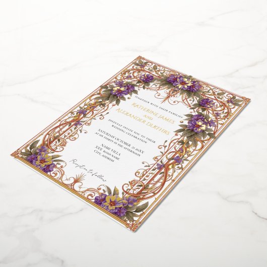 Elegante Vintage Hochzeit im Jugendstil Folieneinladung (Gedreht)