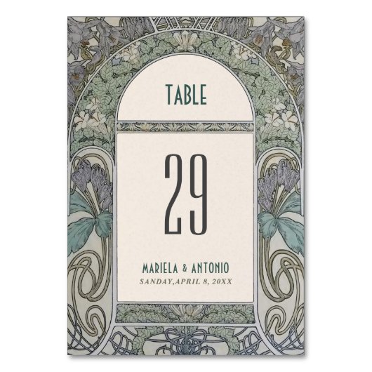 Elegante Vintage Hochzeit im Jugendstil Tischnummer (Vorderseite)