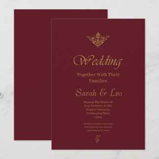 Elegante Vintage-Hochzeit in Burgundrot und Gold Einladung