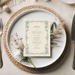 Elegante Vintage-Hochzeit in Salbeigrün Menükarte