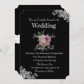 Elegante Vintage Hochzeit in Schwarz und Rosa Einladung (Vorne/Hinten)