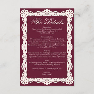 Elegante Vintage-Hochzeit mit Burgund und Elfenbei Begleitkarte