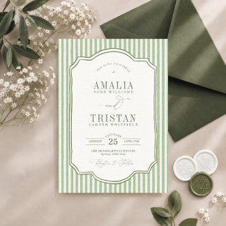 Elegante Vintage-Hochzeit mit grüner Streifen Einladung