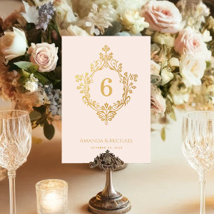 Elegante Vintage-Hochzeit mit rosa falschem Gold Tischnummer
