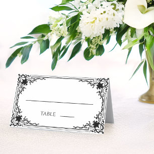 Elegante Vintage-Hochzeit Schwarz-Weiß Antik Platzkarte