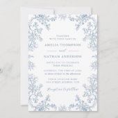 Elegante Vintage Hochzeit von Blauer Flora Einladung (Vorderseite)