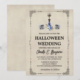 Elegante Vintage-Hochzeit zu Halloween Einladung