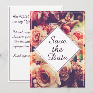 Elegante Vintage-Hochzeitsankündigung, Blumenmotiv