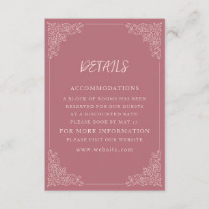 Elegante Vintage-Hochzeitsdetails in Rosa-Mauve Begleitkarte