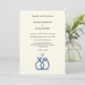 Elegante Vintage Hochzeitsfeier mit Blauer Flora Einladung (Stehend Vorderseite)