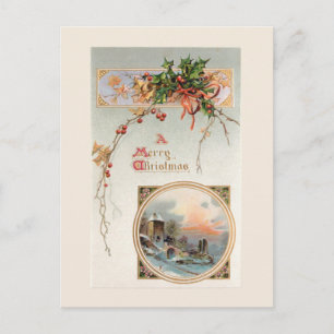 Elegante Vintage Holly, rustikale Szene & Gruß Postkarte