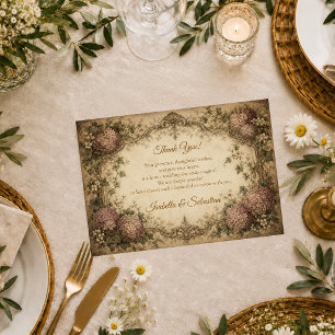 Elegante Vintage-Hortensien-Hochzeit Dankeskarte