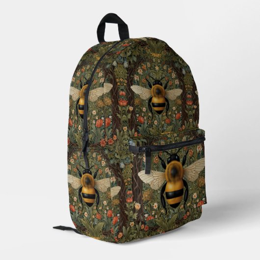 Elegante, Vintage Hummeln, botanische Blumenkunst Bedruckter Rucksack (Rückseitige Ecke links)