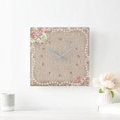 Elegante Vintage Hummingbird White Rose Perlen Quadratische Wanduhr (Zuhause)