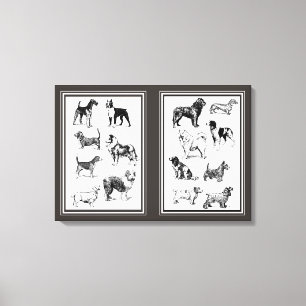 Elegante Vintage Hunderassen Sepia Diptych Leinwanddruck