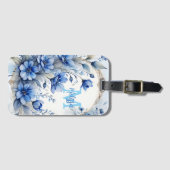 Elegante Vintage Indigoblau-Blüten Gepäckanhänger (Vorderseite (Horizontal))