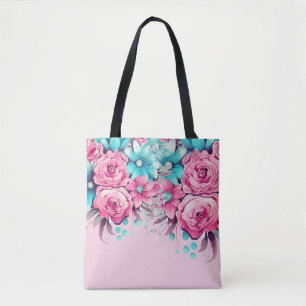 Elegante Vintage-inspirierte rosa und teal-blumige Tasche