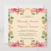 Elegante Vintage islamische Hochzeit mit Flora Einladung (Rückseite)