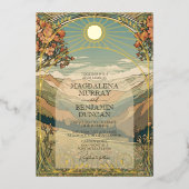 Elegante Vintage Jugendstil-Deko Hochzeit der Natu Folieneinladung (Vorderseite)