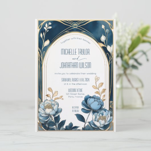 Elegante Vintage Jugendstil Einladung (Stehend Vorderseite)