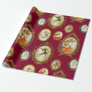 Elegante Vintage Jugendstil-Girls-Blume Geschenkpapier