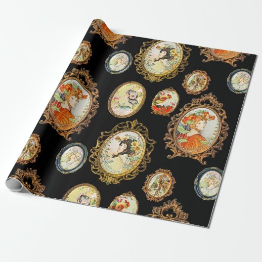Elegante Vintage Jugendstil-Girls-Blume Geschenkpapier (Ungerollt)