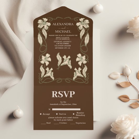 Elegante Vintage Jugendstil-Hochzeit All In One Einladung